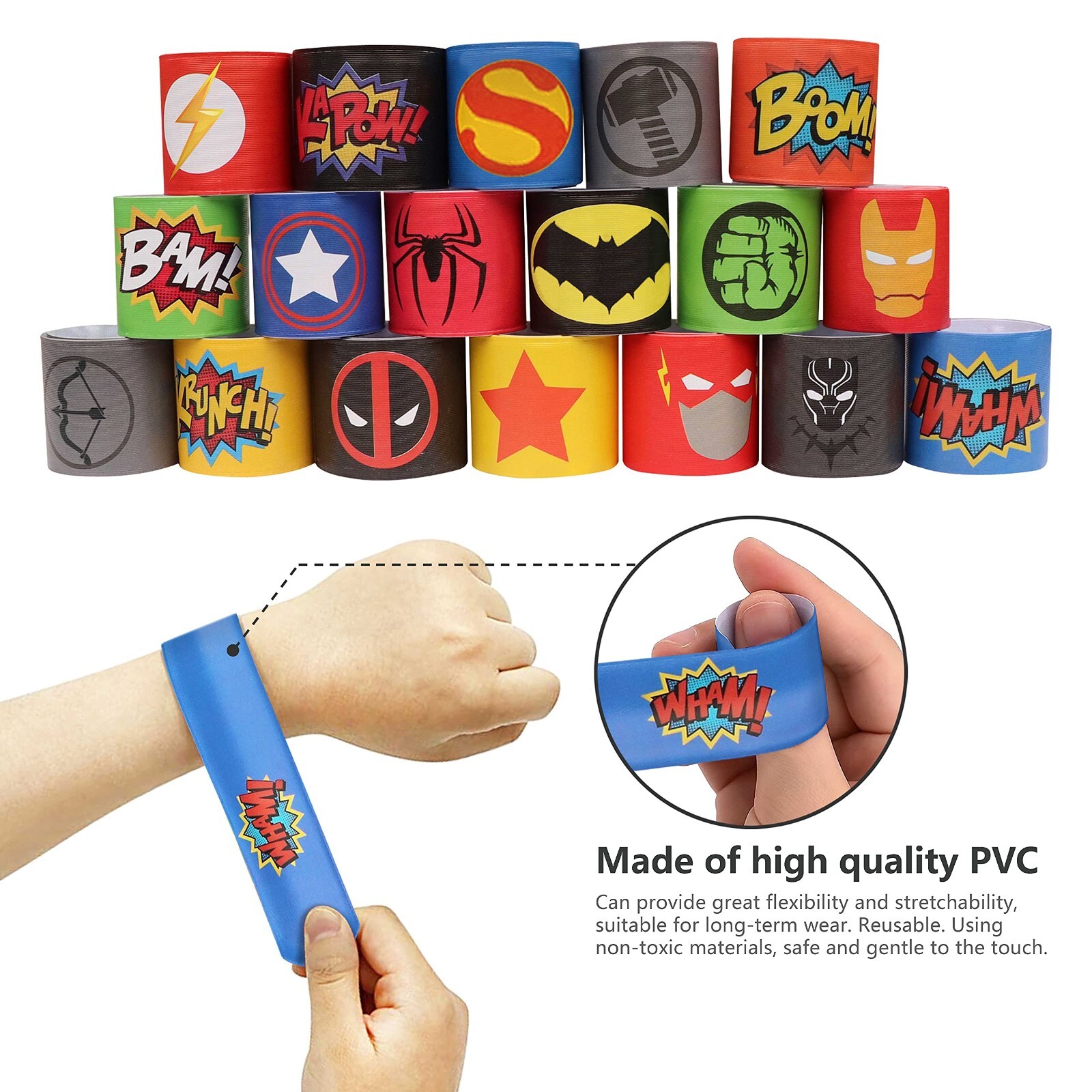 88Pcs Superhero Slap Bracelet w/ Superhero Stickers for Kids Boys & Girls