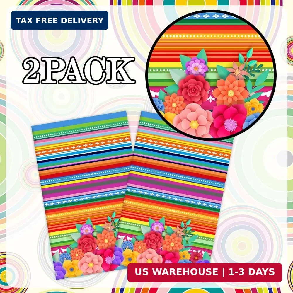 Mexican Fiesta Party Decorations, 2 PCS Plastic Rectangle Mexican Flowers Tablec