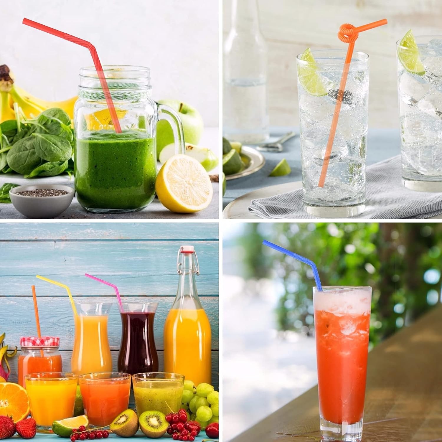 Flexible Bendy Drinking Straws 100 Count 12.8 Inch Long Colorful Polypropylene