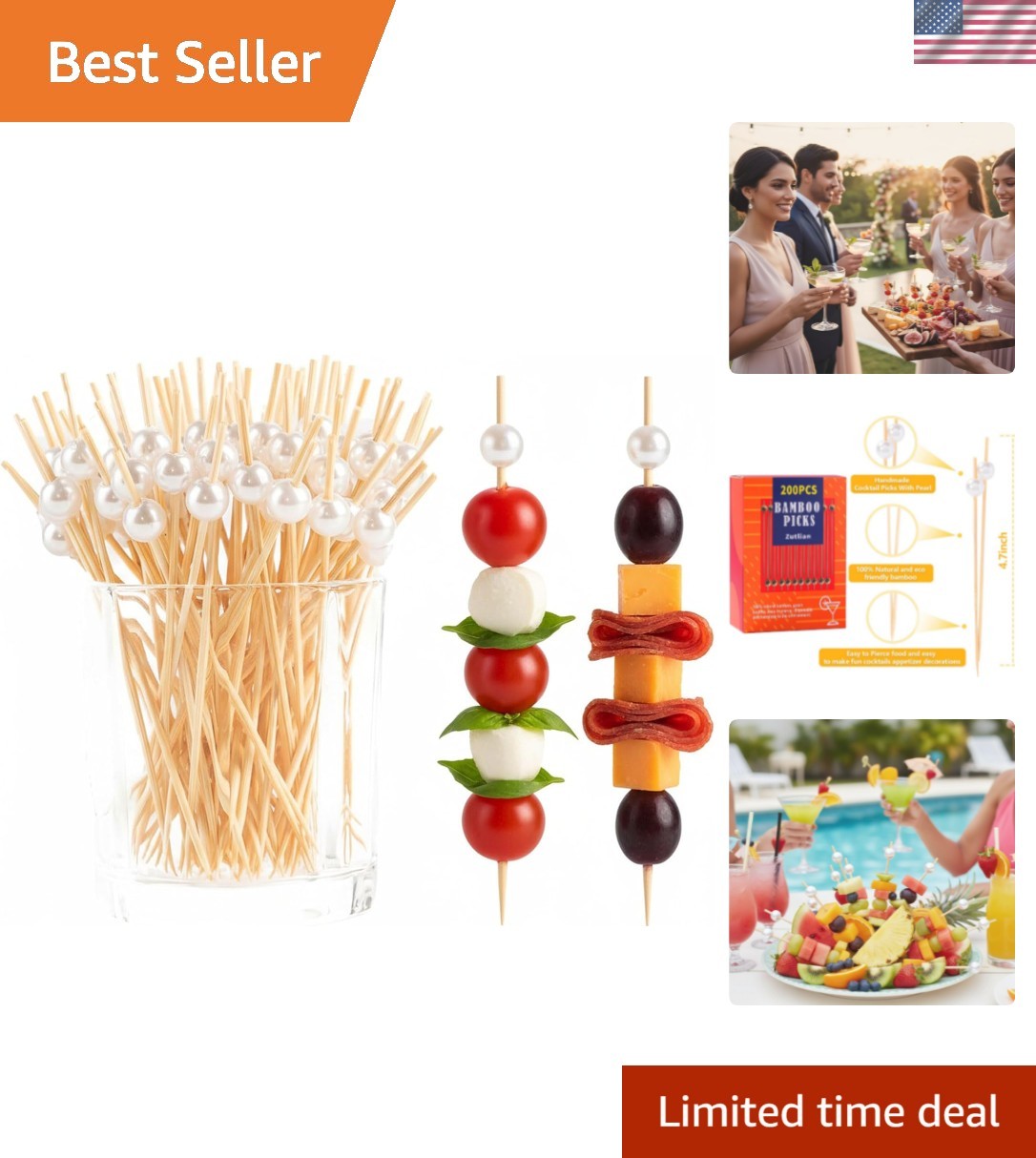 200 Pcs Cocktail Picks, 4.7 Inch Toothpicks for Appetizers Long Cocktail Appe…