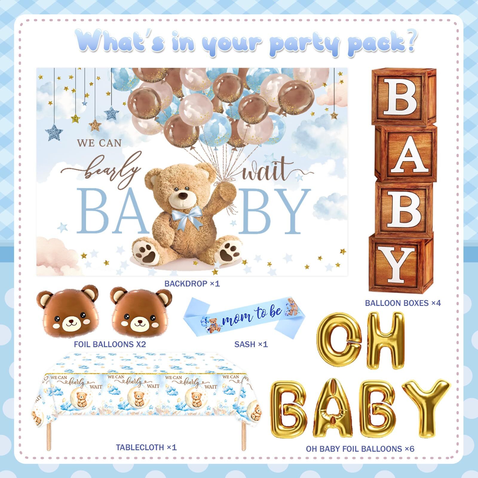 Teddy Bear Theme Blue And Brown Baby Shower Backdrop Balloon Decorations For Boy