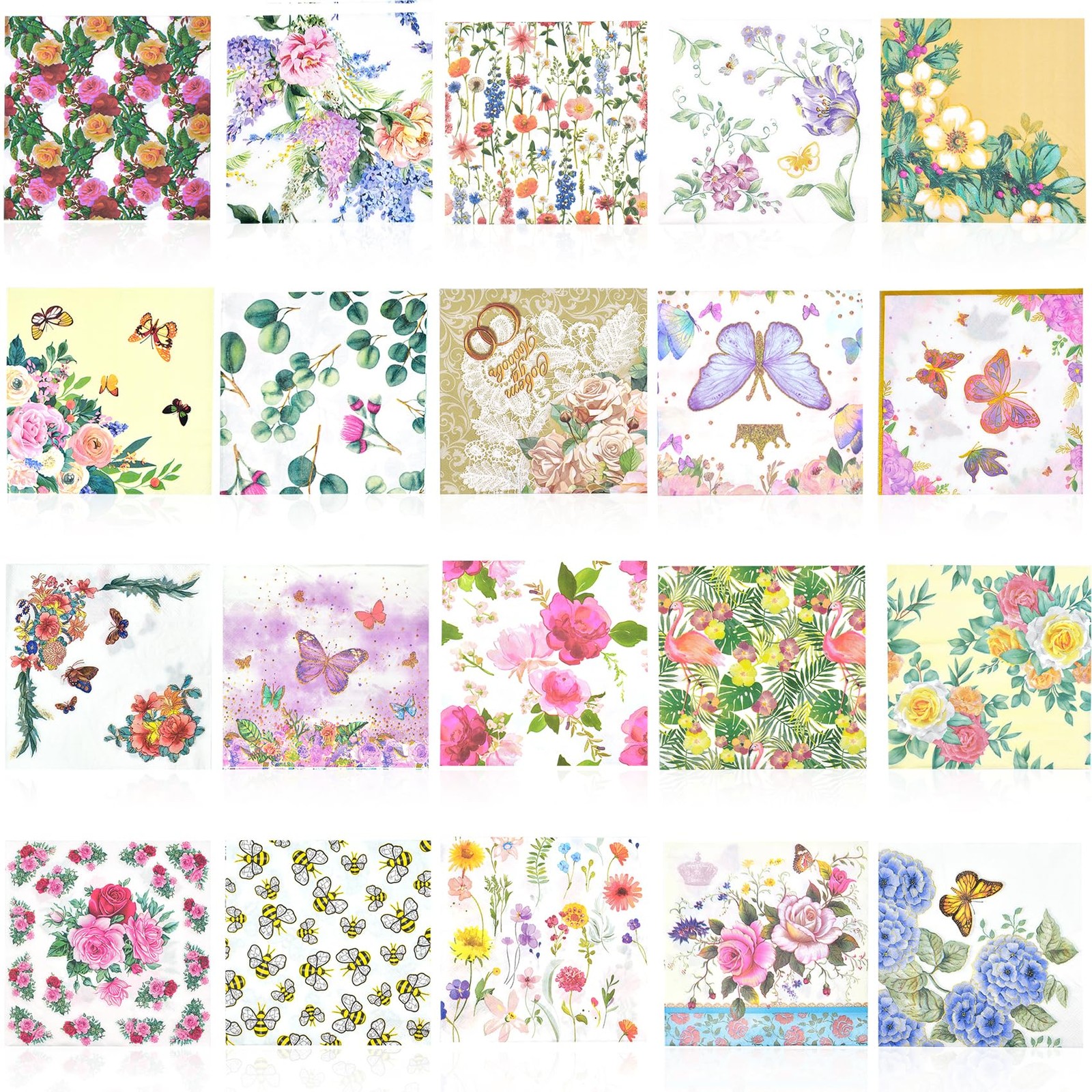 Floral Decoupage Napkins 20 Pack Assorted Multicolor 13×13″ Decorative Paper