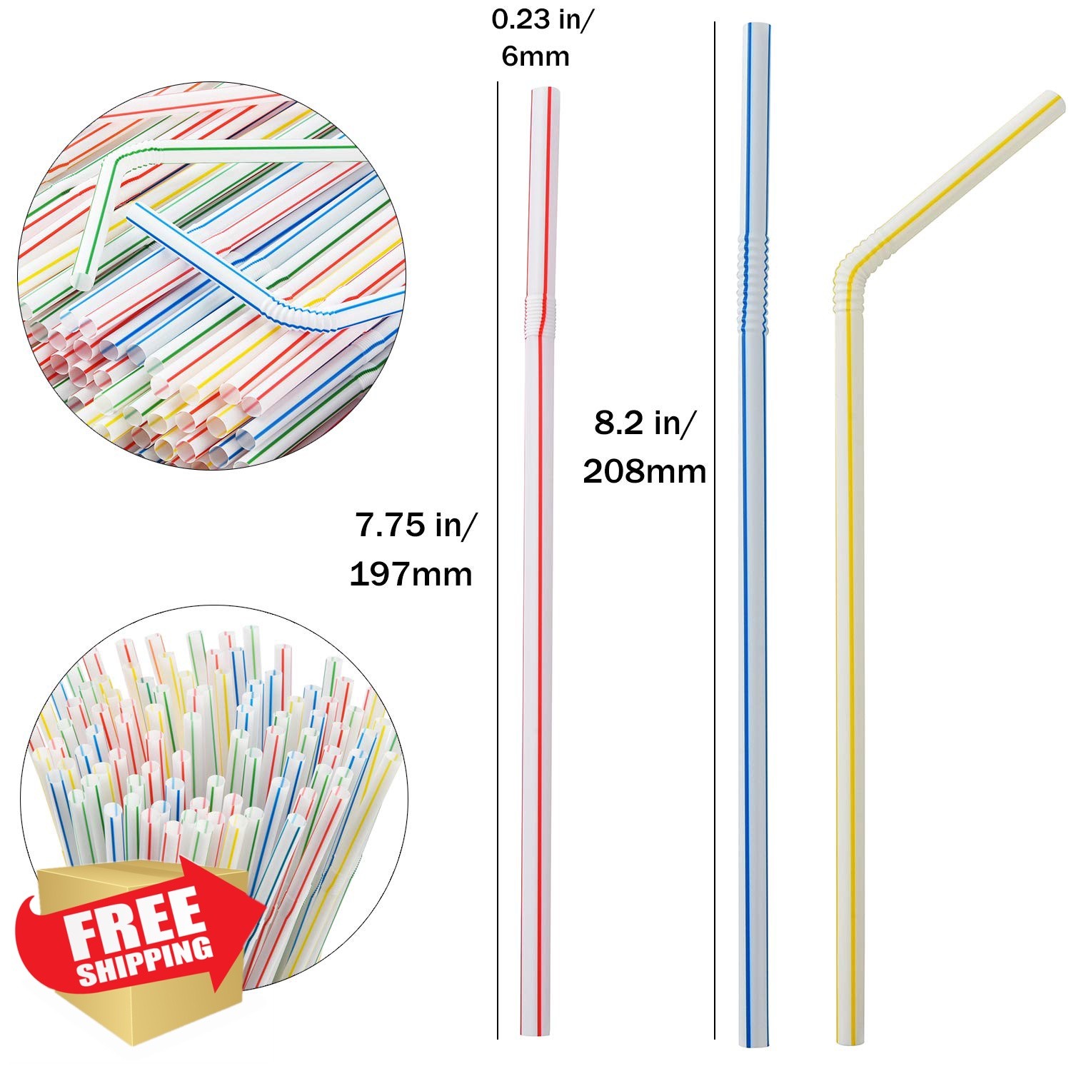 ALINK 500-Pack Striped Bendy Drinking Straws