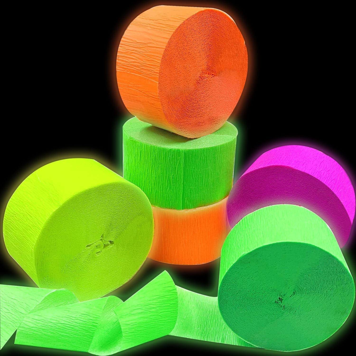 420feet Blacklight Party Streamer Decorations 4 Rolls Glow Crepe Paper UV Rea…