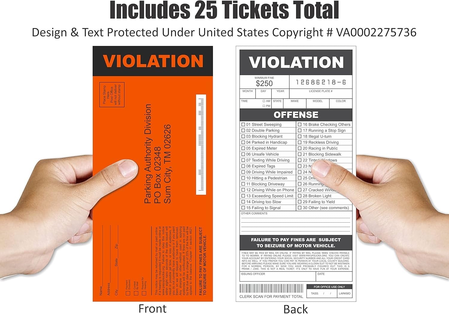 25 Large Fake Parking Tickets – Prank Citations for Kids & Adults, Immersive Fun