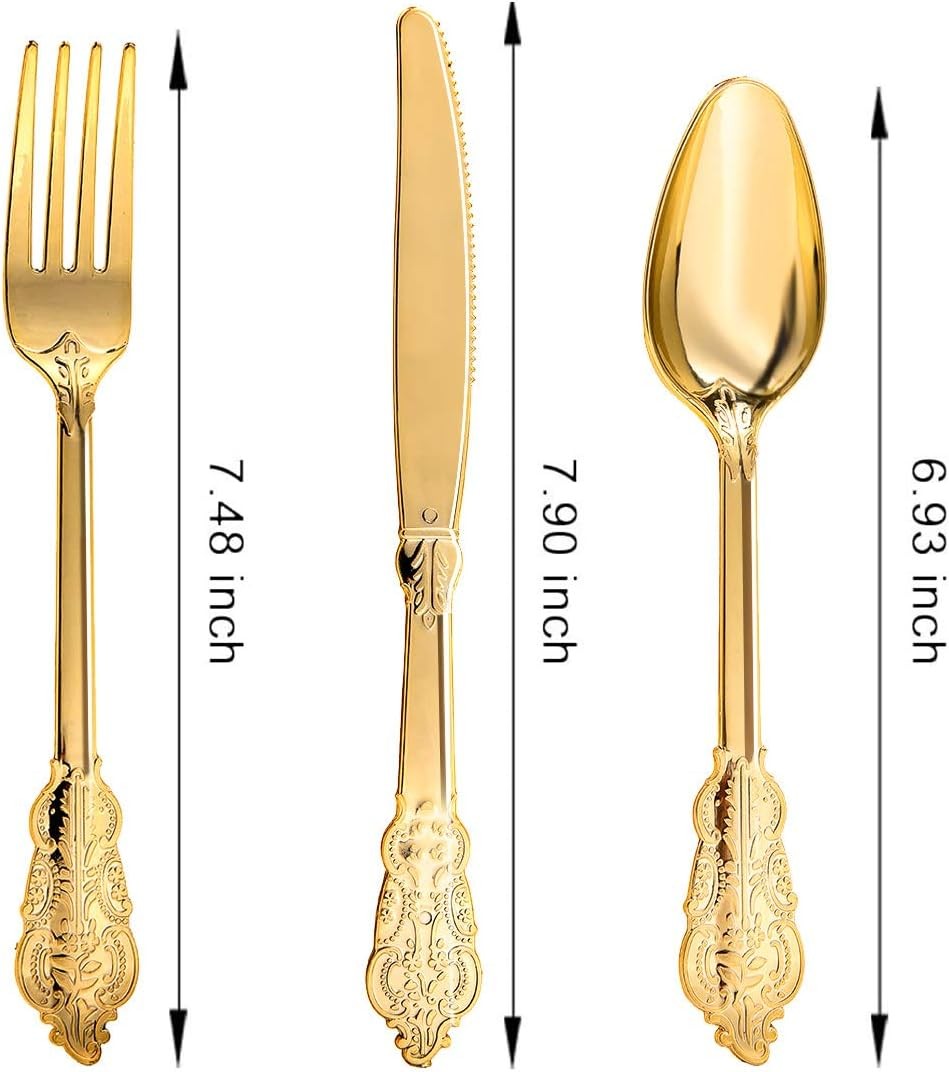 120PCS Gold Plastic Silverware, Disposable Silverware Include 40 Forks, 40