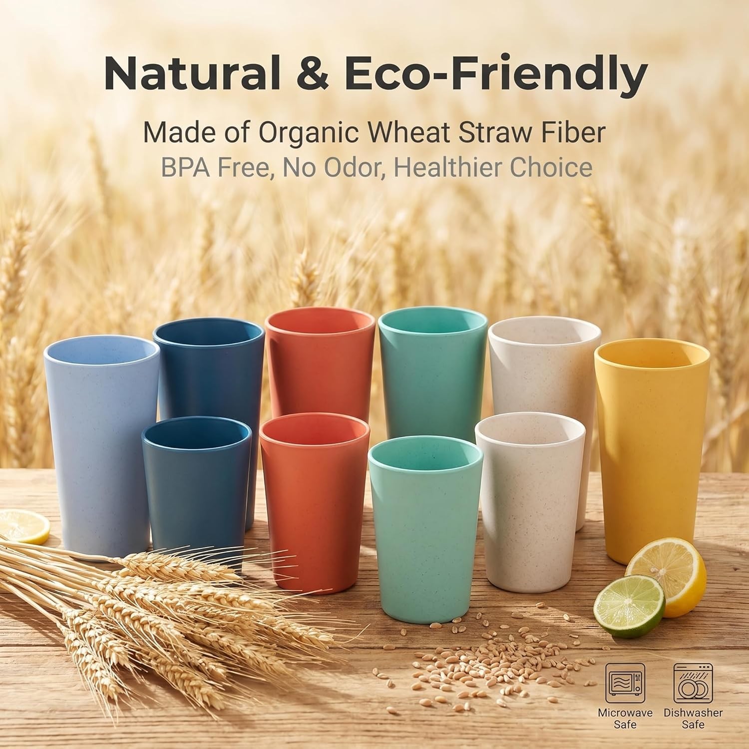 12 Pack Wheat Straw Cups, 6 Pcs 20 oz & 6 Pcs 10 oz Unbreakable Drinking Cup…