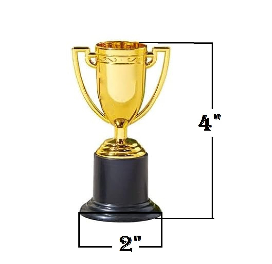 Small Gold Trophies – 12 Pack. (4″) Plastic. Bulk Mini Trophy Cups.