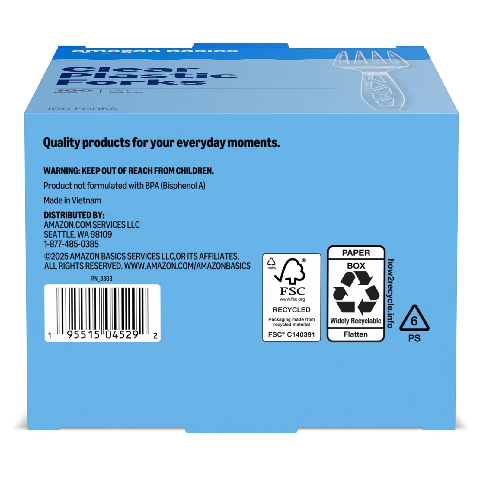 Amazon Basics Disposable Clear Plastic Forks, Premium Quality, 100 Count, Lar…