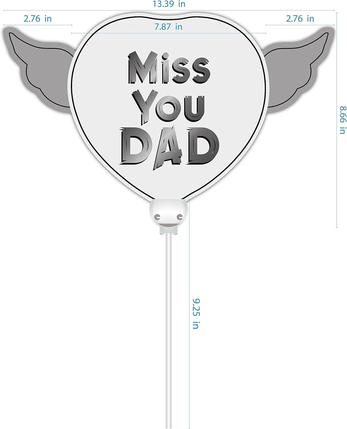 Miss You Dad Heavenly Balloons Heart Shaped with angel wings (2 Pack)