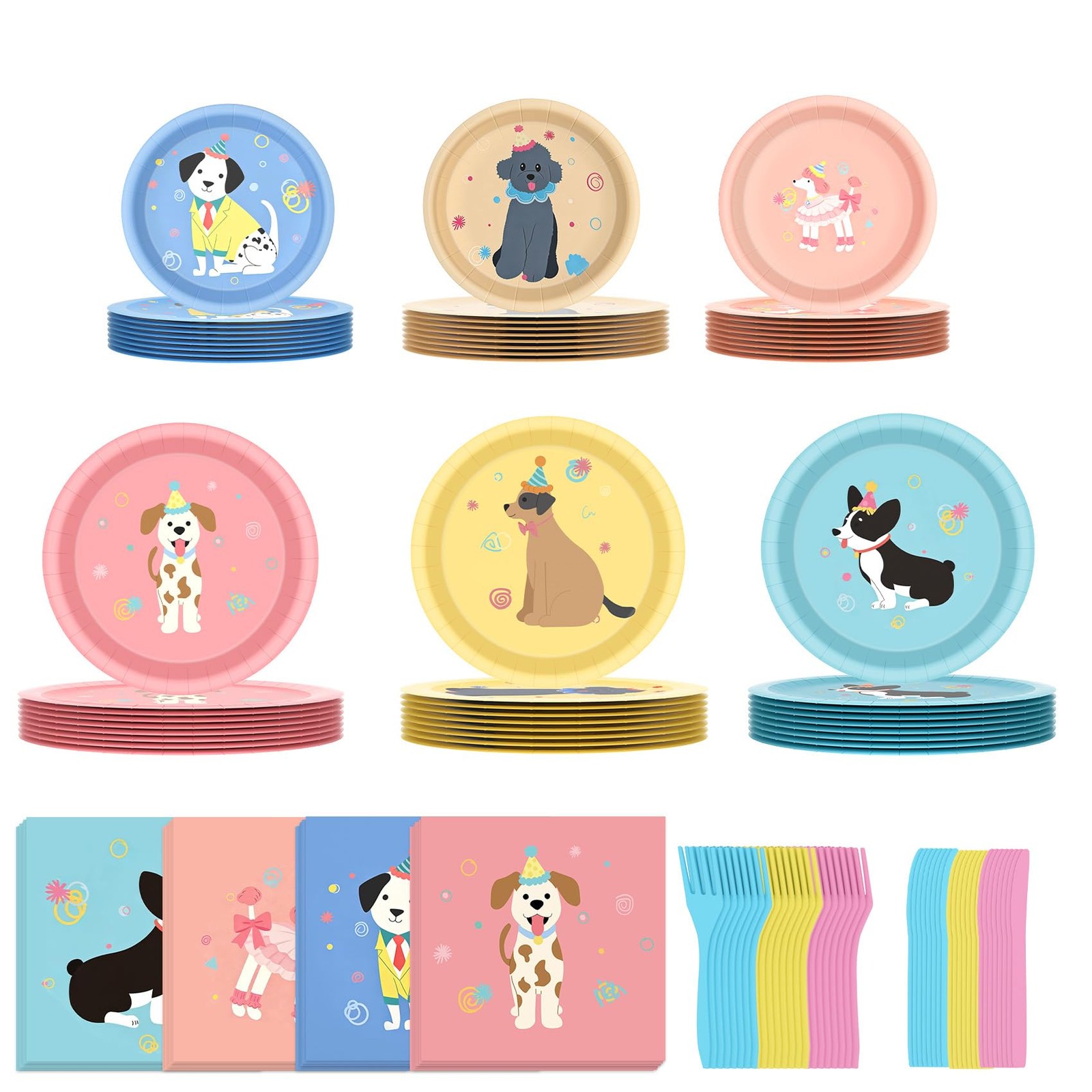 120Pcs Pet Dog Birthday Party Supplies,Retro Puppy Themed Plates and Napkins …