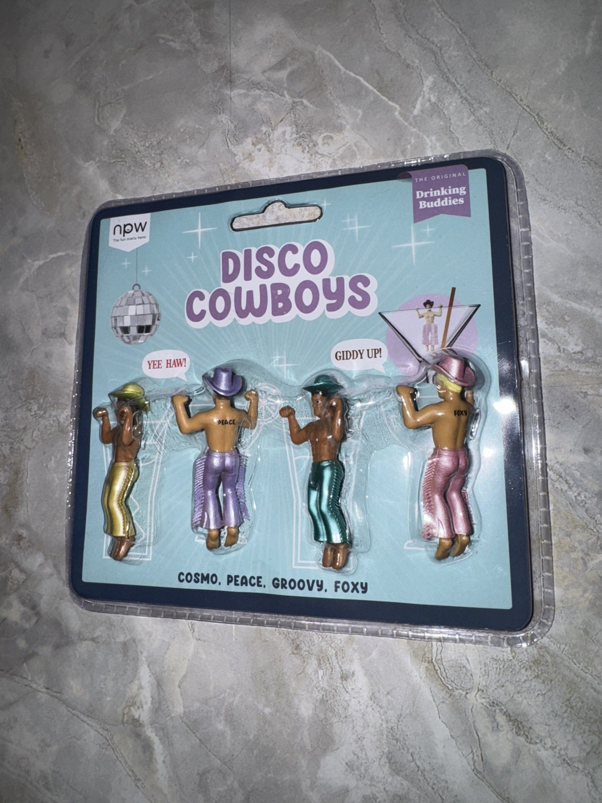 Disco Cowboys Drinking Buddies Drink Markers COSMO,PEACE,GROOVY, FOXY NEW