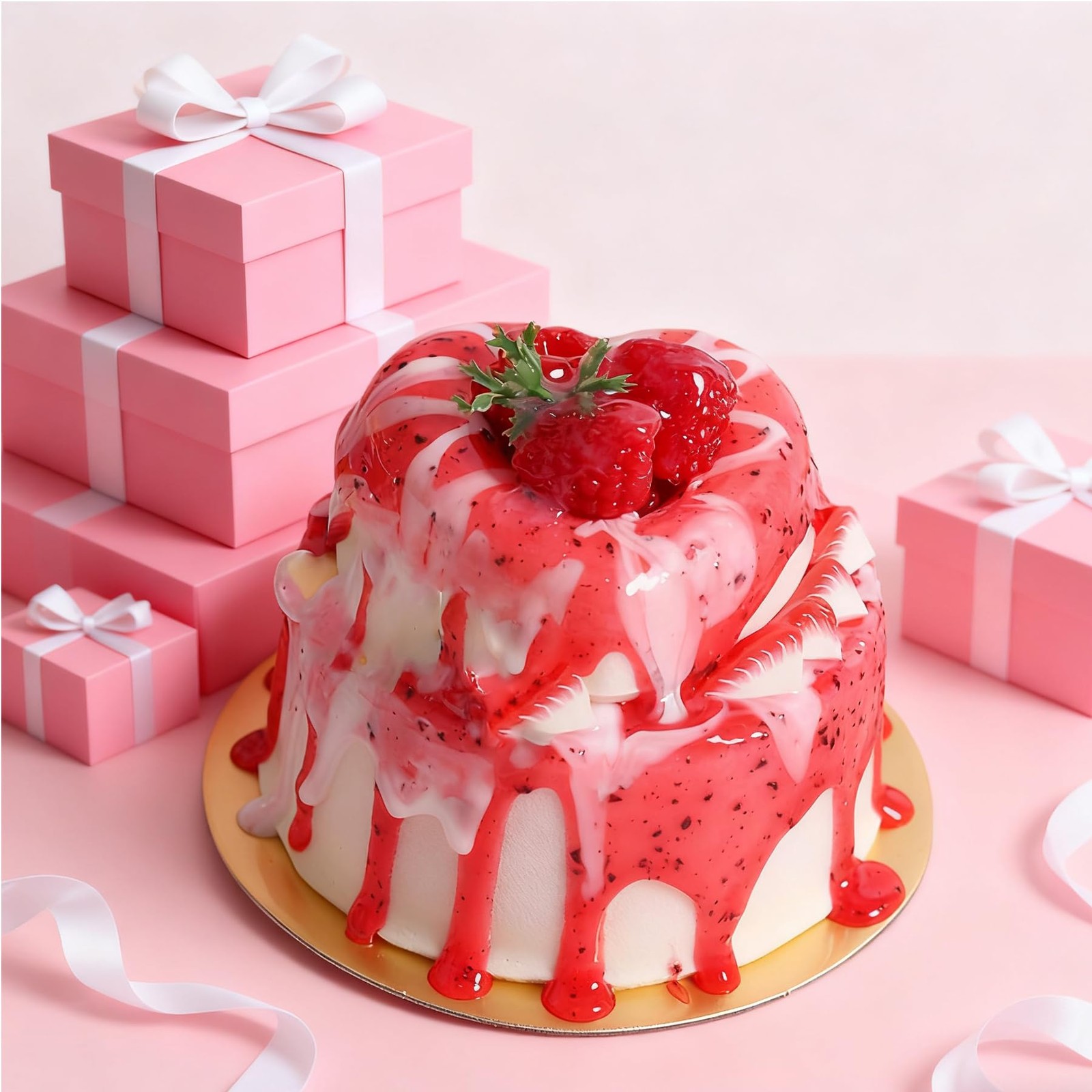 Fake Cake Dessert Artificial Cream With Strawberry Jam Faux Food Model Prop