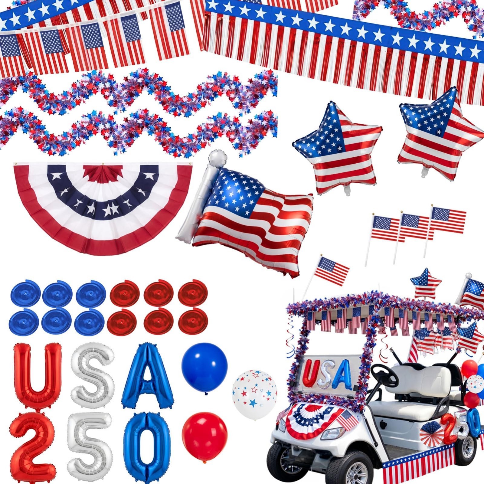 4th of July Golf Cart Decorations Kit, 250th Anniversary USA Patriotic Parade