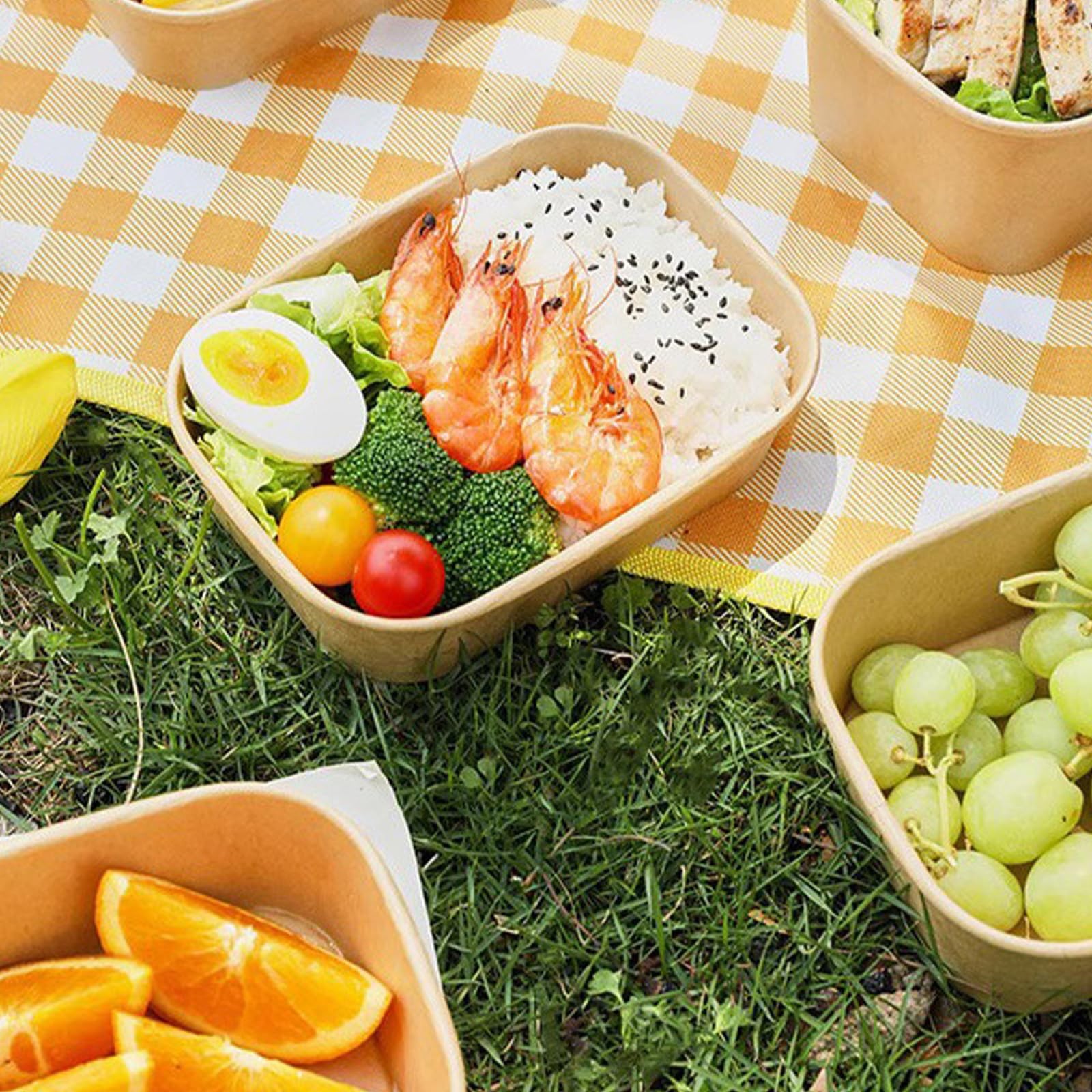 50 Pack 25oz Kraft Paper Square Bowls, Disposable Take Out Containers with Li…