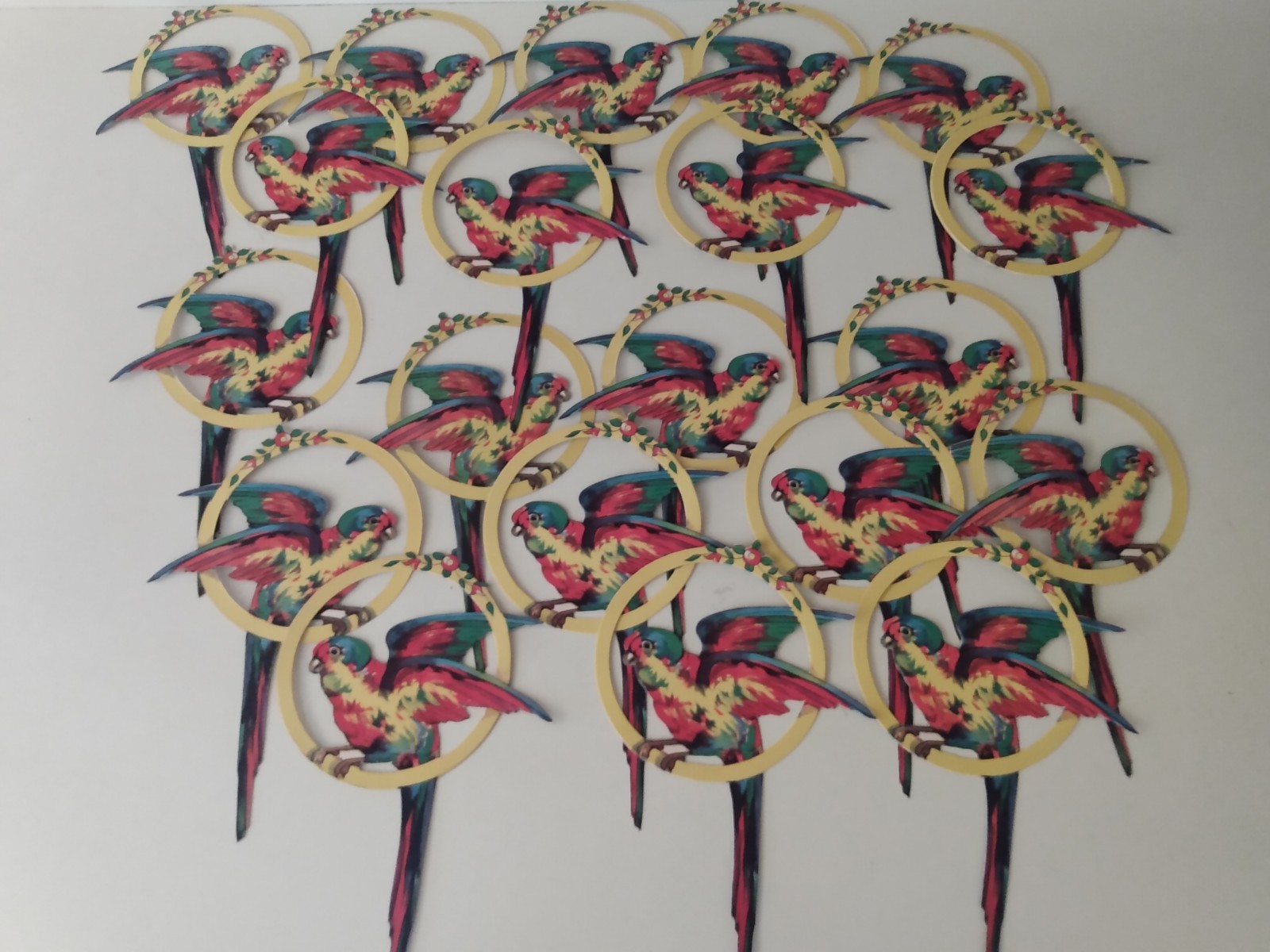 Lot 20 NEW Vintage Old Stock 2 Side Die-Cut Party Decorations Birds Tropical