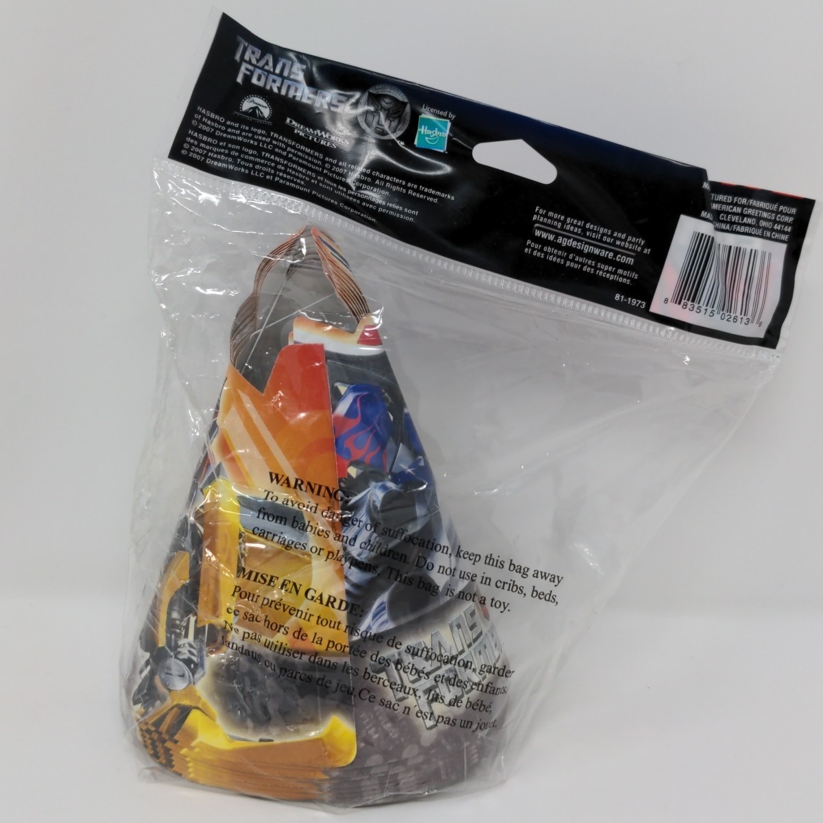 Transformers Optimus Prime & Bumblebee 8 Birthday Party Hats By DesignWare 2007