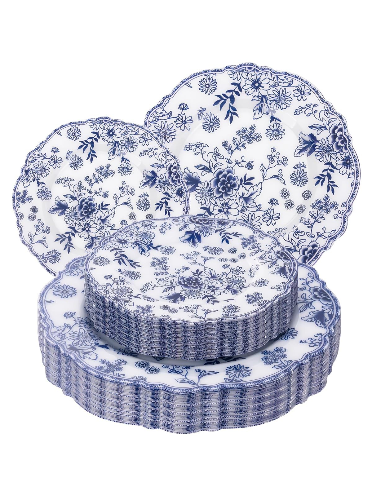 20PCS Blue and White Plates – Chinoiserie Blue Floral Plates – Baroque Floral…
