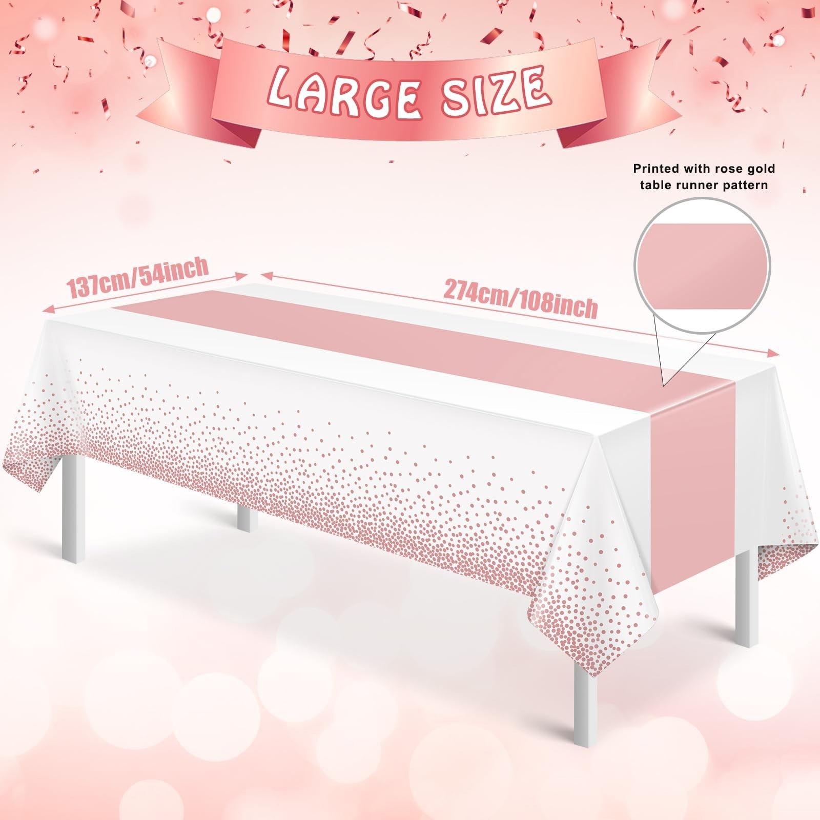 6Pcs White and Rose Gold Tablecloth Party Decorations,Plastic White Table Clo…