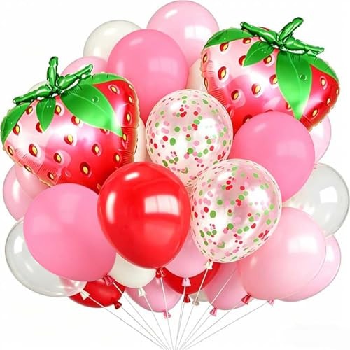 33Pcs Large Summer Fruit Foil Mylar Balloons – Shortcake Strawberry
