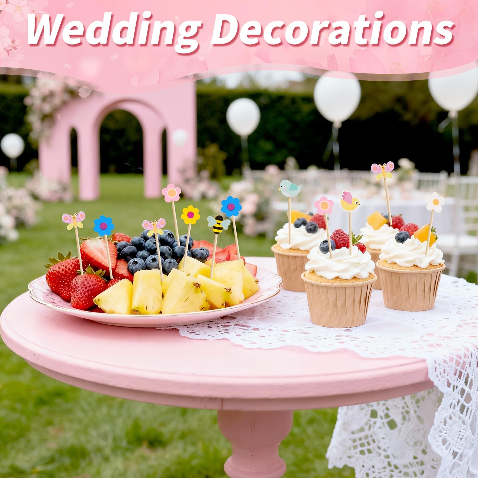 100 PCS Spring Floral Toothpicks – Colorful Flowers, Birds, Bees & Butterflie…