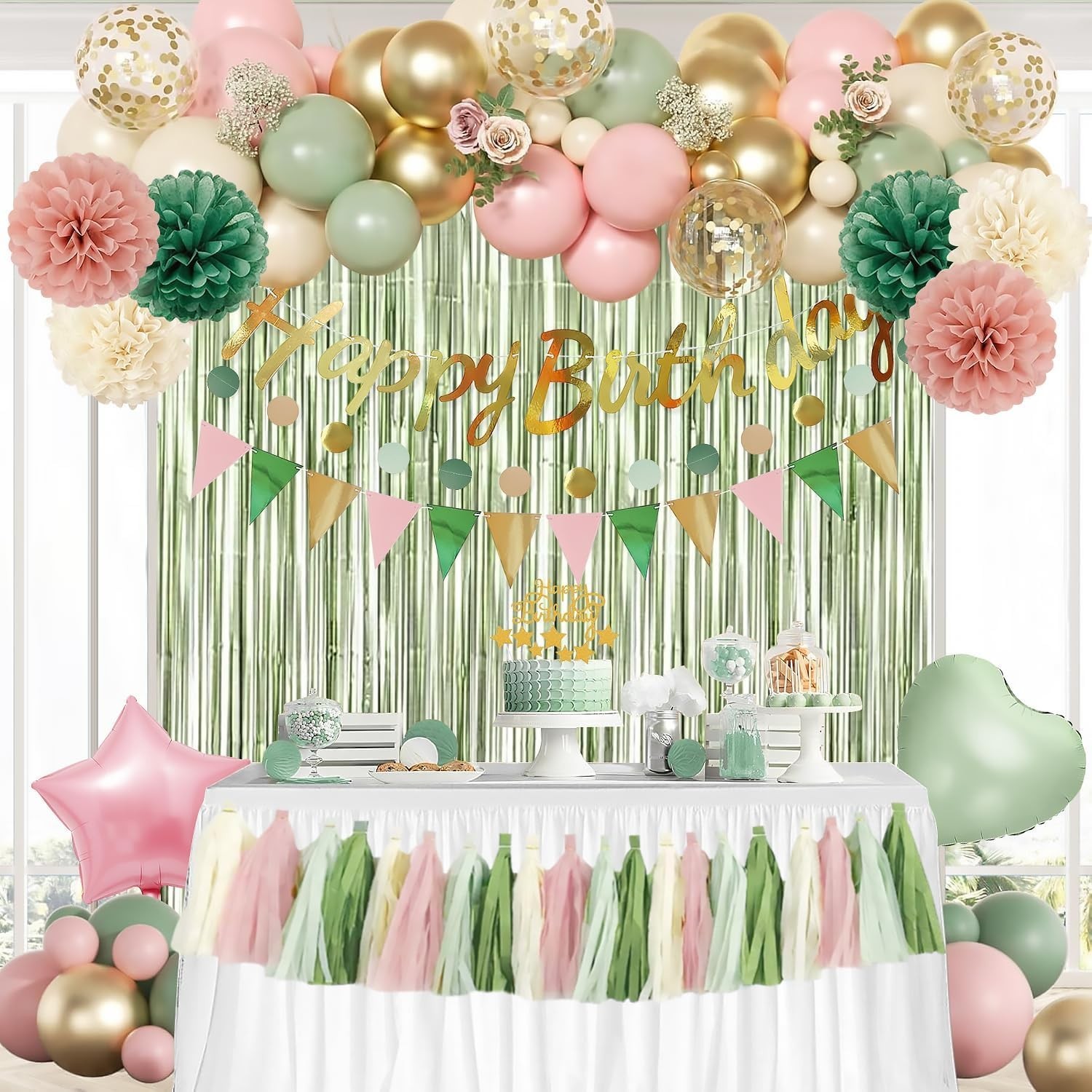 Pink Birthday Party Decorations Kit for Girls Women with Banner Foil Balloons
