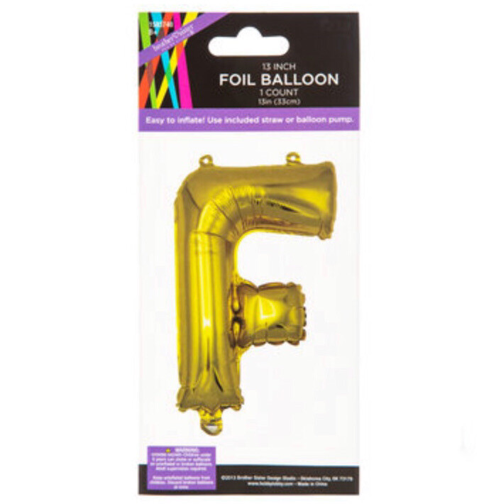 BRAND NEW 13in F Gold Foil Letter Balloon Mylar Birthday Name Party Supplies