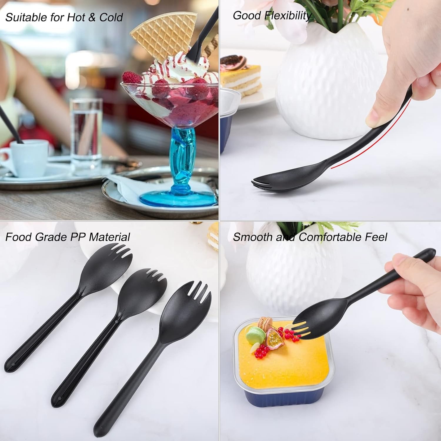 Disposable Forks and Spoons Bulk, 50pcs Plastic Spork 5.5″x1.2″ Heavy Duty