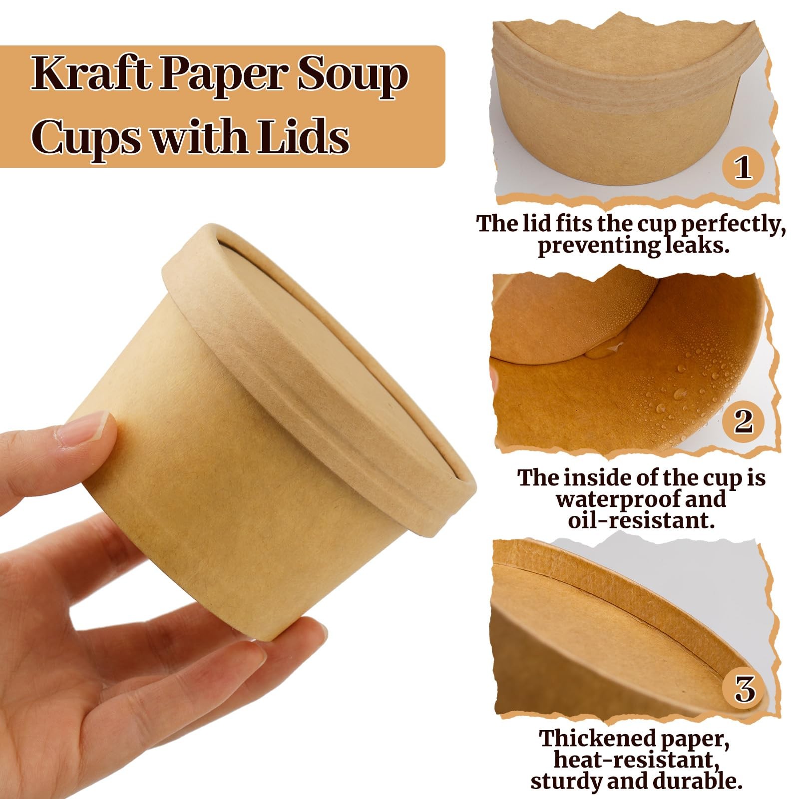 BALDCC 50 Pack 8 oz Soup Containers with Lids, Disposable Ice Cream Cups with Li