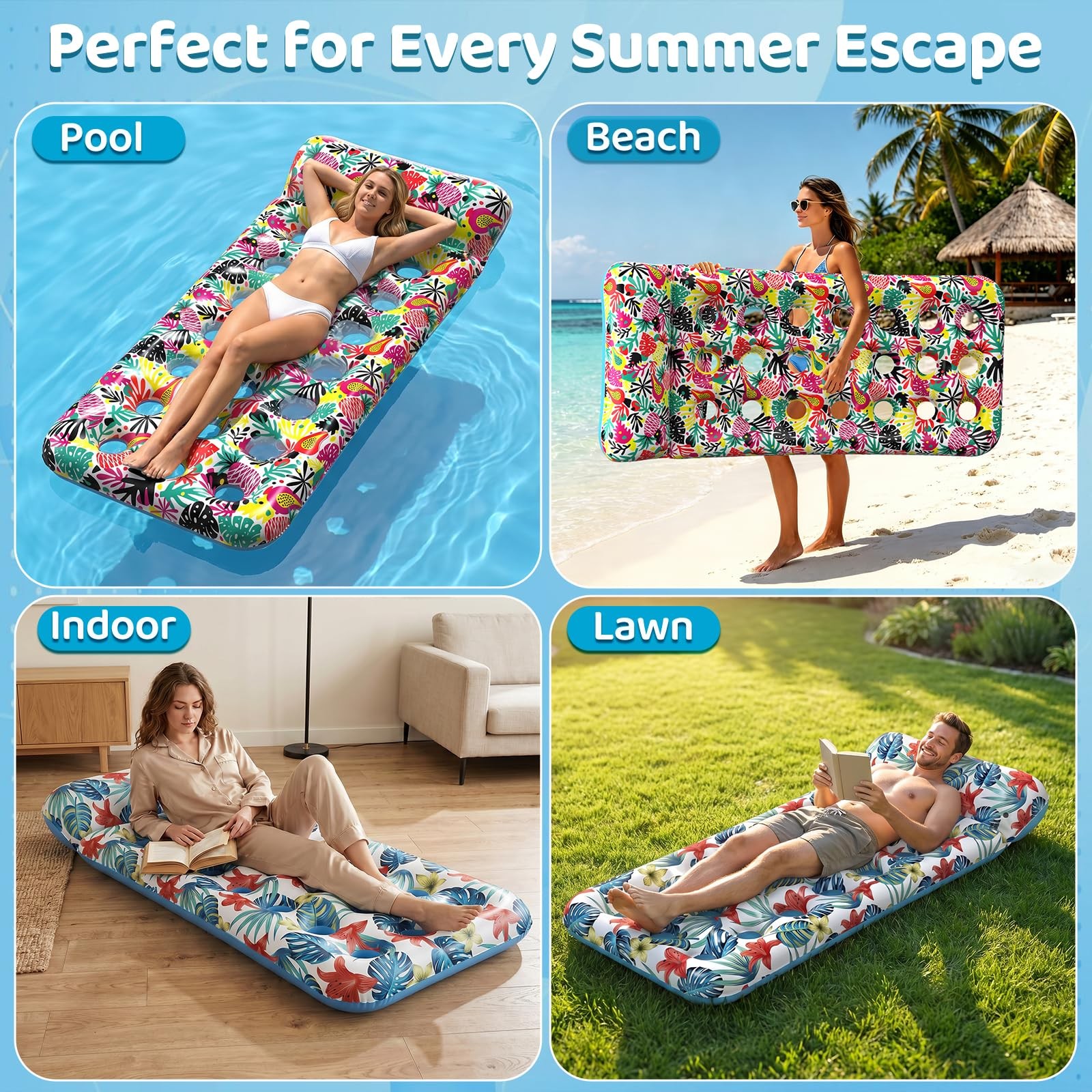 2 Pack Pool Floats Adult, Oversized Inflatable Pool Float Loungers for Adults wi