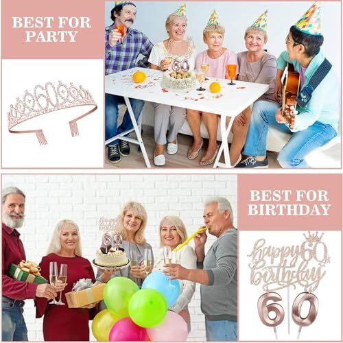 60th Birthday Decorations Women, Including 60th Birthday Crown/Tiara, Sash,