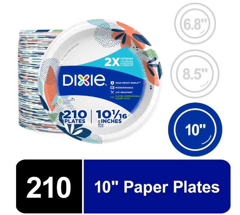 Dixie Everyday Disposable Paper Plates, 10″, Multi-Color, 210 Count
