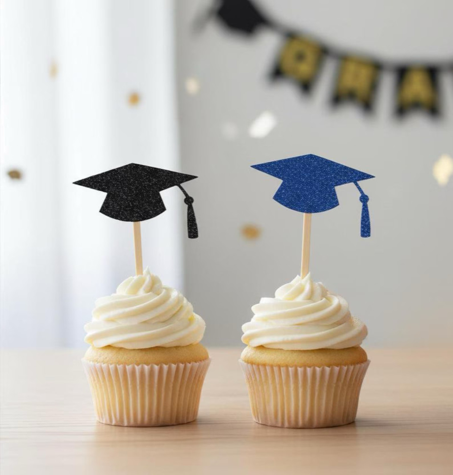 GLITTER Graduation CAP Shape Cupcake Topper Choose Color and Package Amount