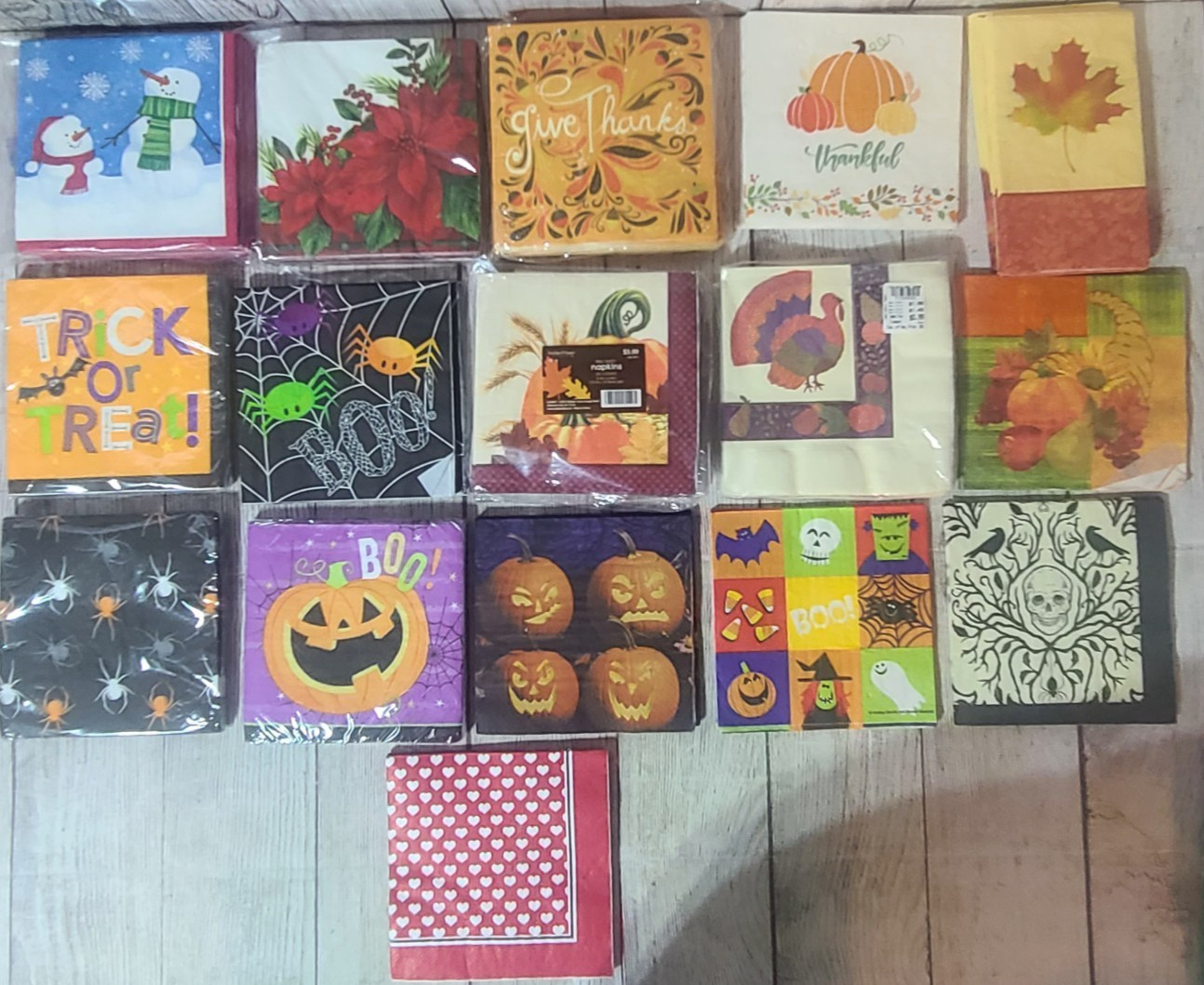 Paper Napkin Large Mixed Lot 16 Patterns Christmas Fall Harvest Halloween Hearts