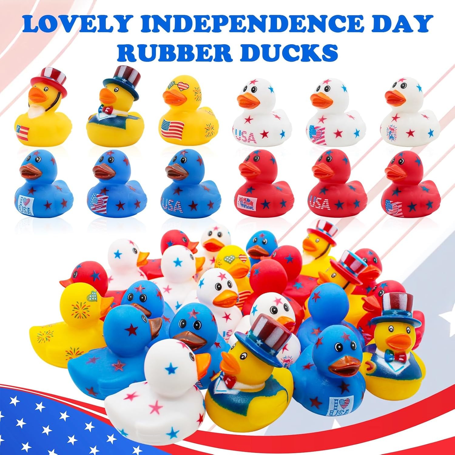 4PCS – 2″ Patriotic Rubber Ducks, USA, Random Sets, 4 Diff Ducks in Each Set