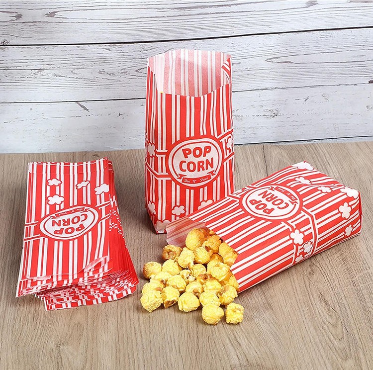 150Pcs Red White Striped Popcorn Paper Bags Retro Popcorn Bags for Movie Night
