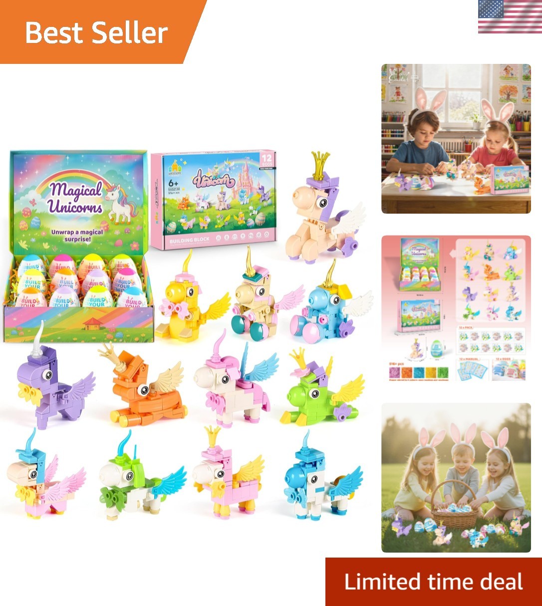 Easter Party Favors & Egg Hunt Prizes for Kids – 12 Unicorn Building Sets wit…