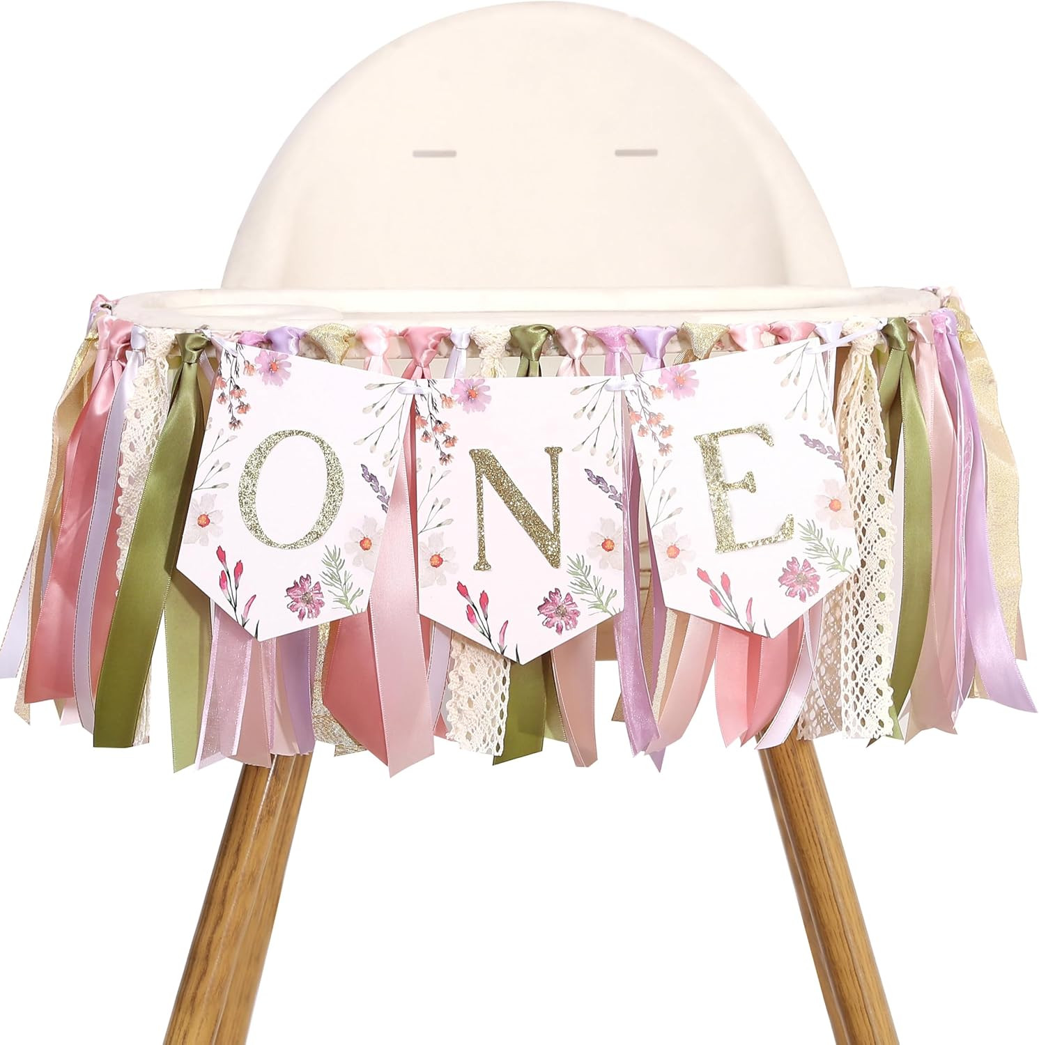 Floral Boho ONE High Chair Banner for Girls 1St Birthday – Pink Wild Flower Firs