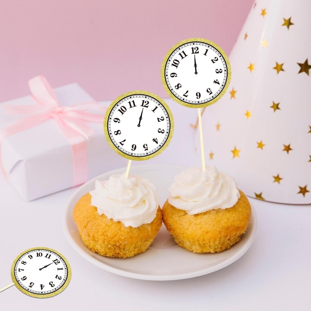 24 PCS Happy New Year Cupcake Toppers, Glitter 2026 Cake Topper for New Years