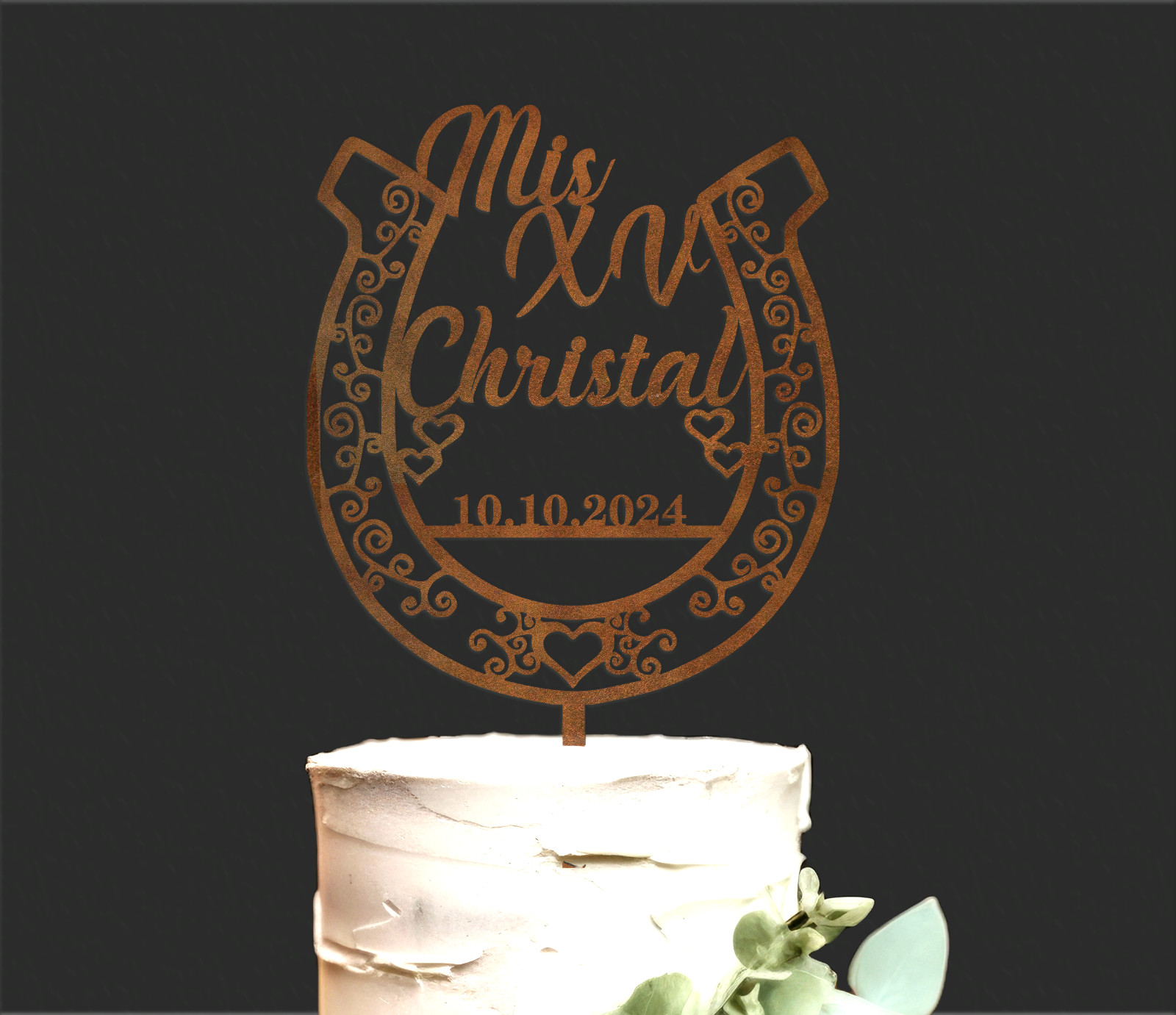 Rustic Wedding Cake Topper, Horseshoe Cake Topper, Country Birthday Topper