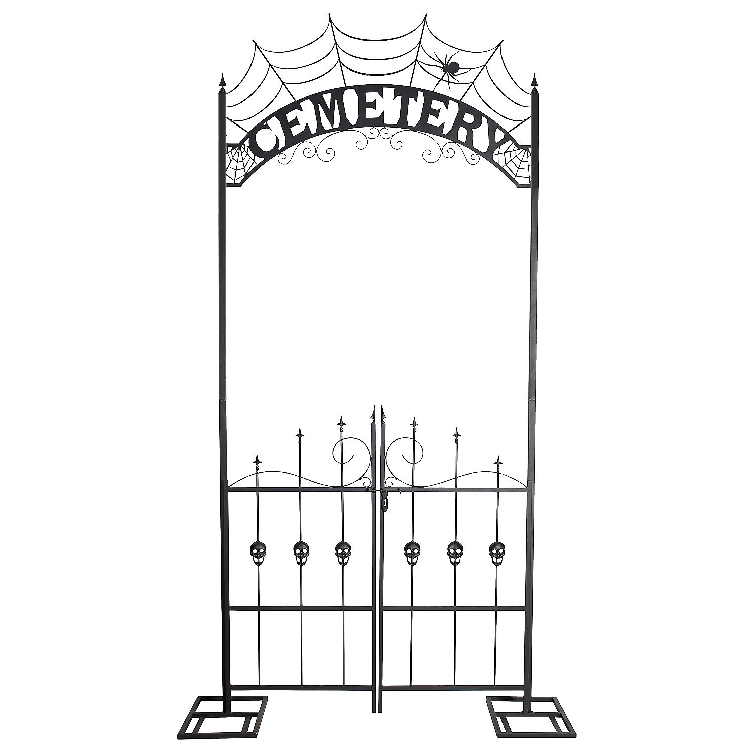 Halloween Cemetery Archway Gate 8.5 Ft – Spooky Yard Entrance with Skull Doors