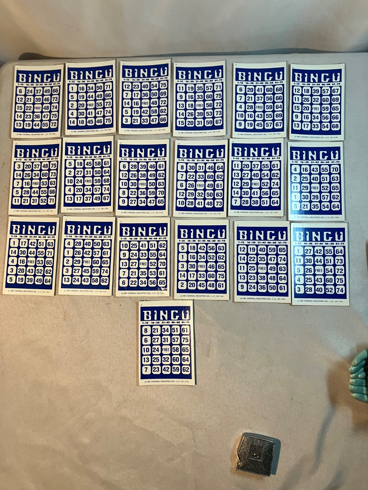 Lot of 19 Vintage Bingo Cards Cardboard Blue White Retro