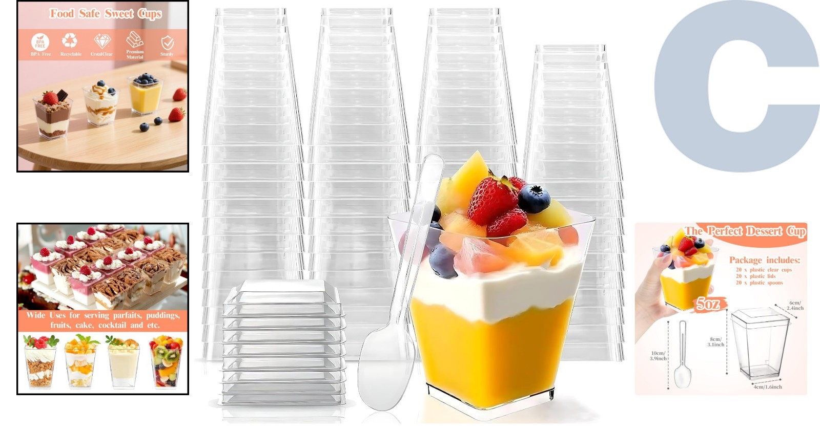 Lightweight 20 Pack 5 oz Dessert Cups with Lids – Perfect for Catered Events