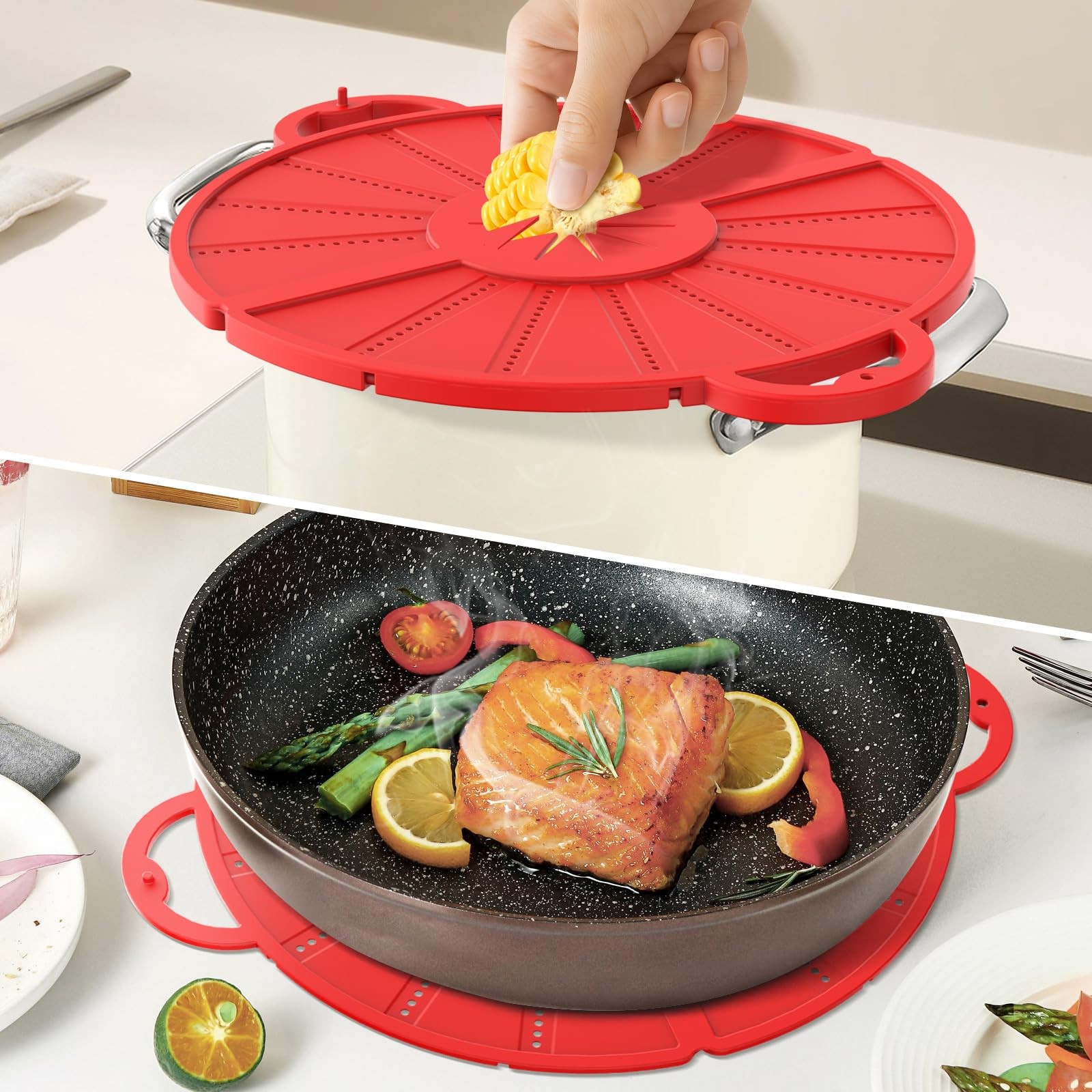 Silicone Splatter Screen for Frying Pan, Foldable Splash Guard, Multi-Use Grease