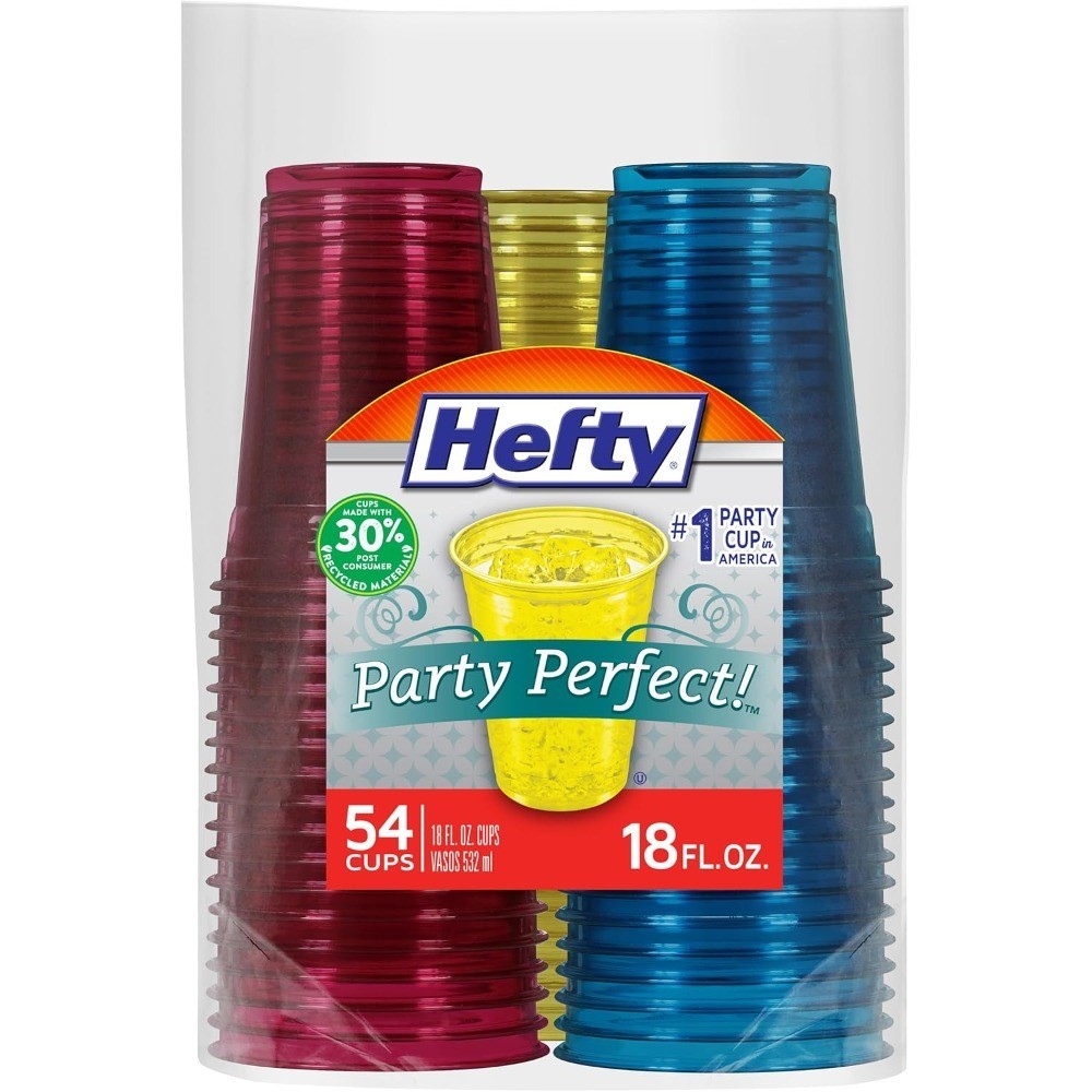 Red Blue Yellow Tinted Disposable Plastic Cups 18 oz 54 Count Party Cups for