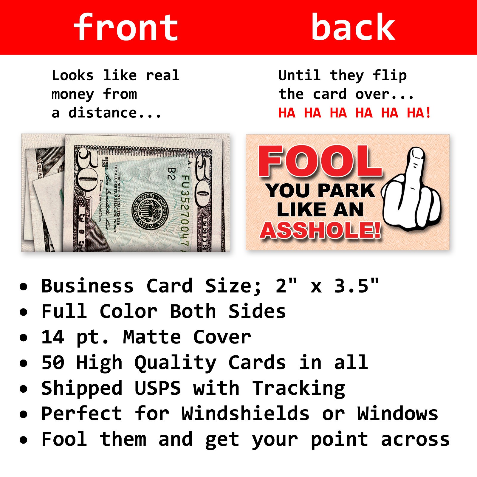 50 QTY Bad Parking Prank Cards Look Like Bills from a distance!