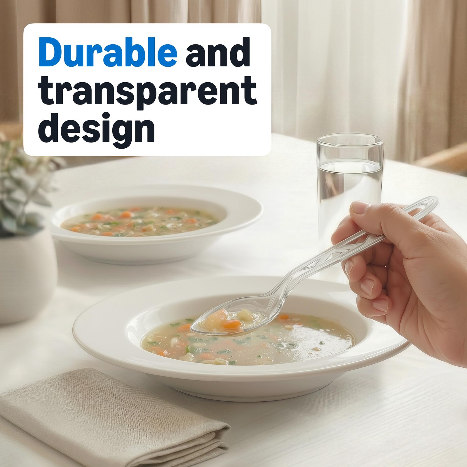 Amazon Basics Disposable Clear Plastic Spoons Premium Quality 100 Count Large