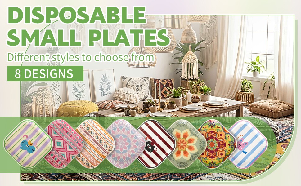 30 Pack Small Paper Plates 5 Inch, Retro Mini Square Paper Plates, Vintage