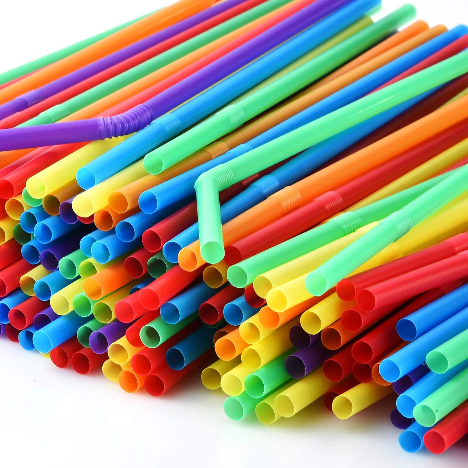 ALINK 500-Pack Solid Colors Flexible Drinking Straws, Plastic Disposable Bendy S