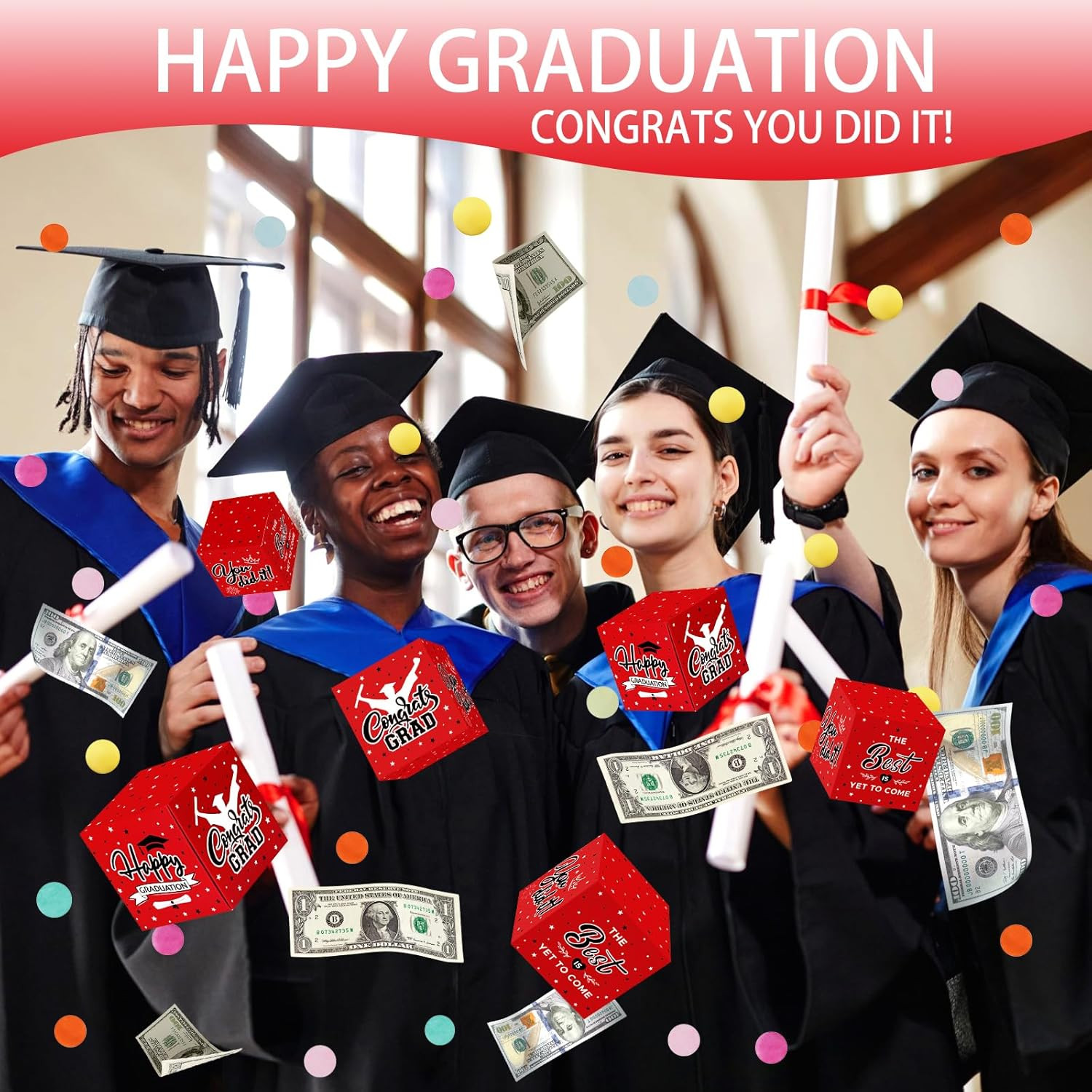 2026 Graduation Money Gift Box with Confetti – 10 Pcs Pop Out Surprise Red
